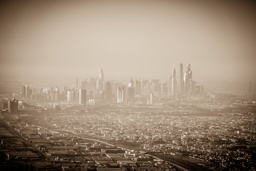Dubai downtown morning scene. Top view photo