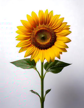 A single sunflower is shown against a white background photo