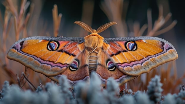 Two close-up images of a butterfly perched on straw. photo