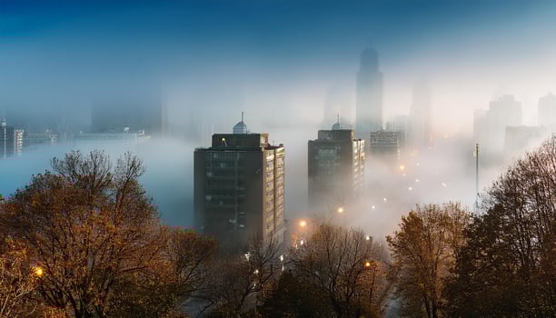 View of the city shrouded in smog photo