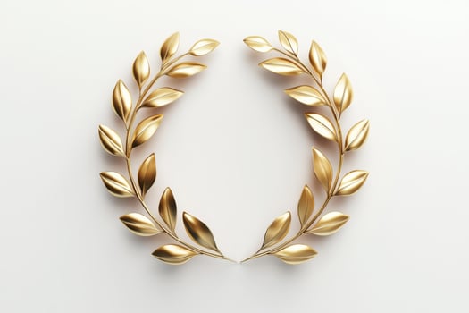 This is a highresolution digital artwork showcasing a stunning gold laurel wreath, which is ideal for use in awards, medals, and as decorative elements in various design projects photo