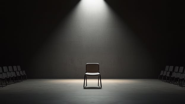 Empty chair in a dark room with spotlight photo