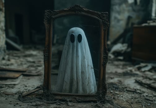 Ghostly figure in an antique mirror frame photo