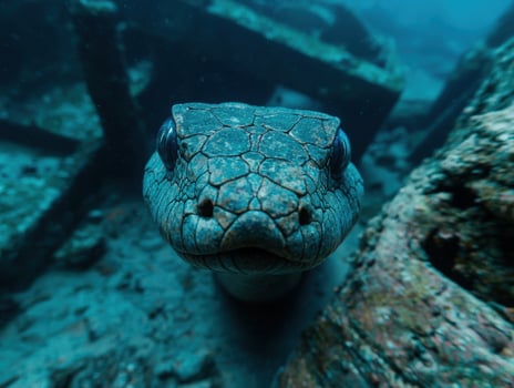close up of a blue green snake head photo