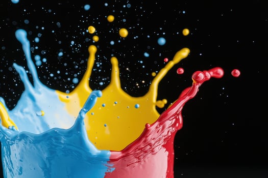 Colorful paint splashes against a dark background photo