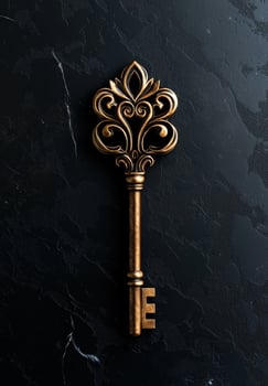 Ornate golden key on dark background photo