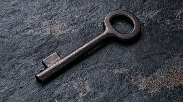 Vintage metal key on dark textured background photo