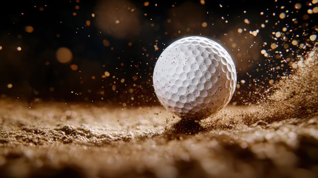 golf ball on sand with sparkling particles photo