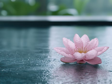 Serene water lily flower with raindrops photo