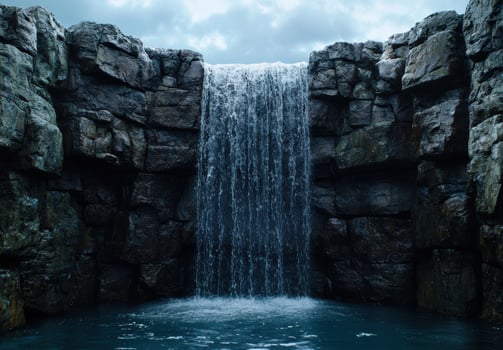 Majestic waterfall cascading through rugged cliffs photo