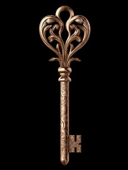 Ornate antique key on black background photo
