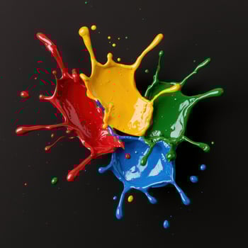 Colorful paint splatter on black background photo