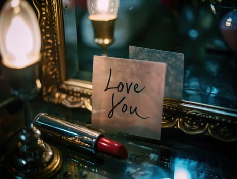 Romantic love message with lipstick and candle photo