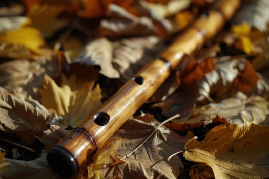 Autumn leaves and bamboo flute photo
