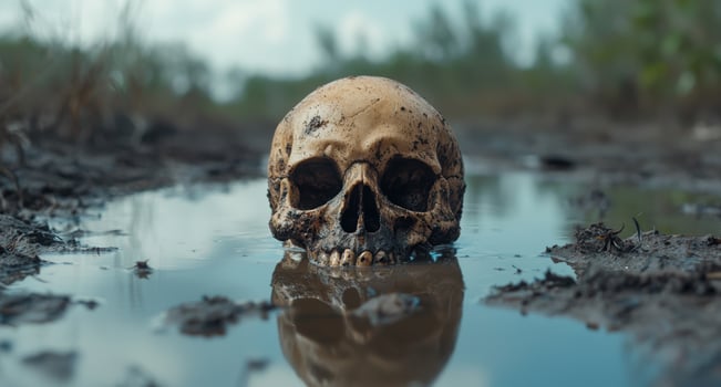 Eerie skull reflection in water photo