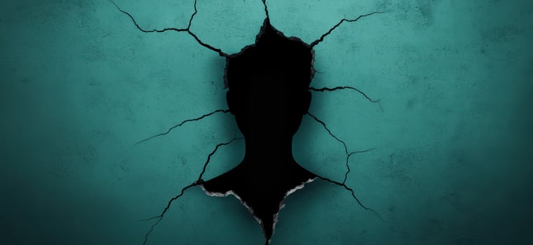 cracked concrete wall with dark abstract shape photo