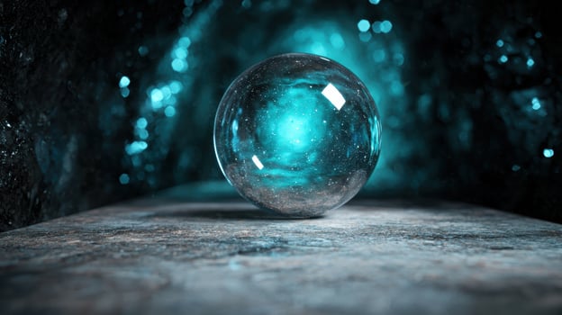 Magical crystal ball on dark background photo