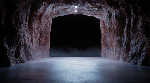 Mysterious underground cave with glowing water photo