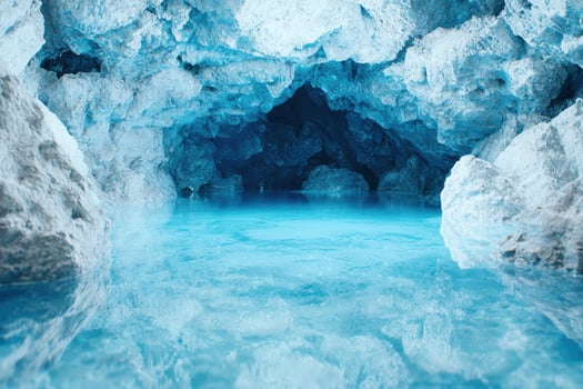 Stunning blue ice cave with crystal clear water photo