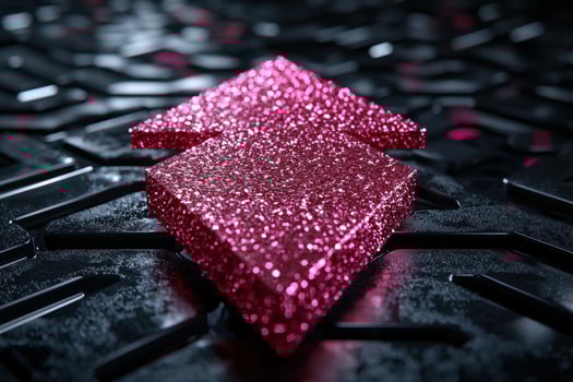 Sparkling pink glitter cube on black background photo