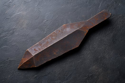 Rusty metal knife blade on dark background photo