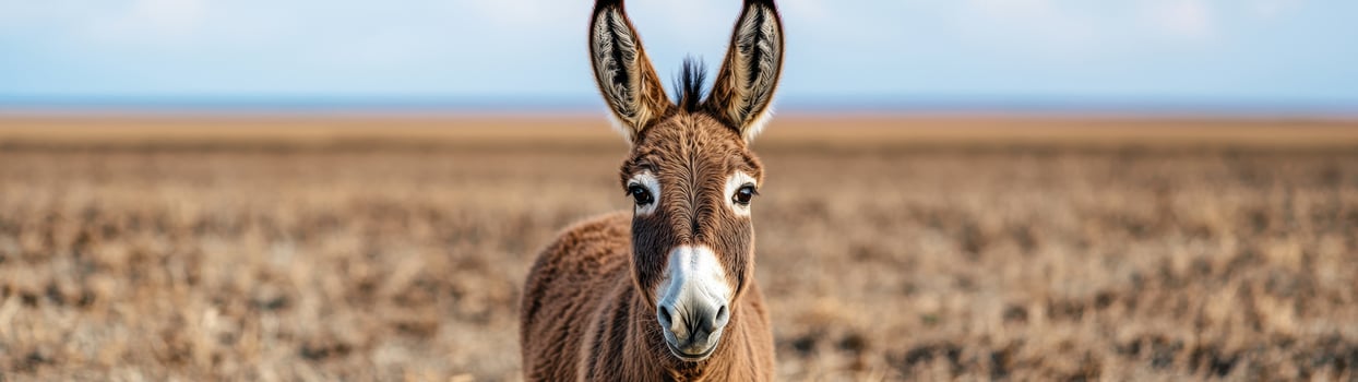 curious donkey in field photo