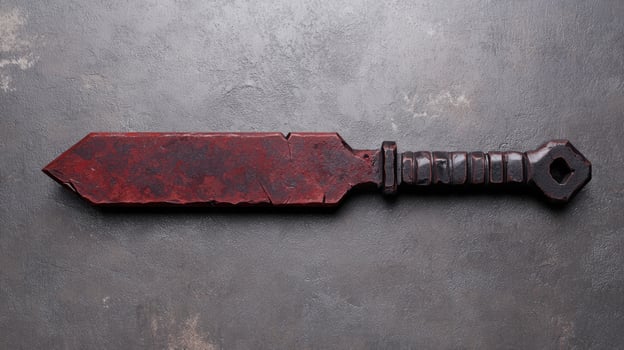 Rusty metal knife on dark background photo