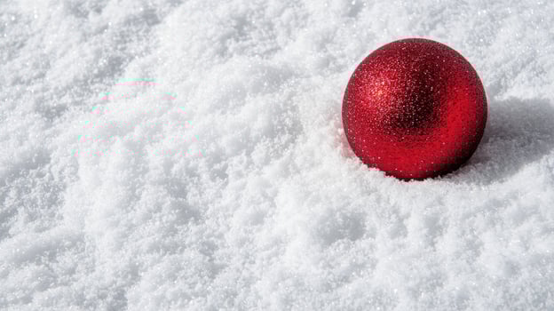 Sparkling red christmas ornament in snow photo