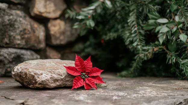 Vibrant poinsettia flower on rustic background photo