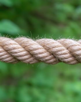 Close up of a twisted rope against a blurred green background photo