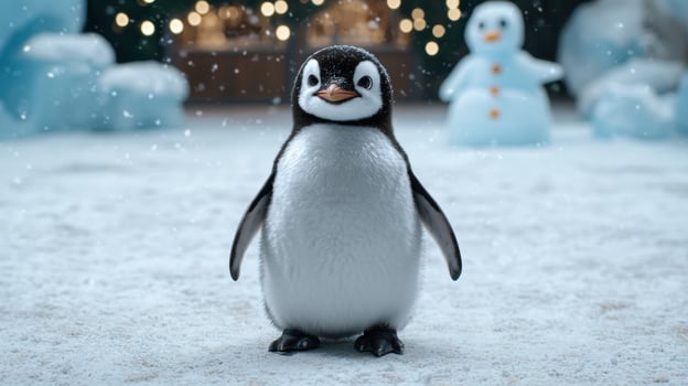 cute penguin in snowy winter scene photo