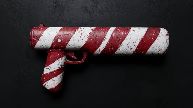 Candy cane themed handgun on dark background photo