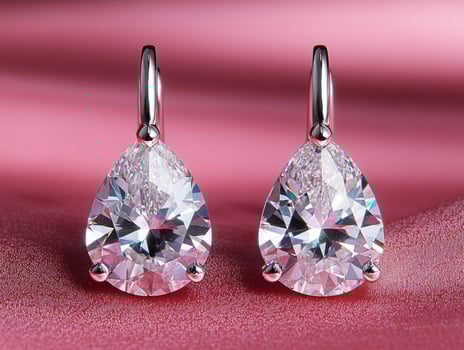 Elegant diamond earrings on red background photo