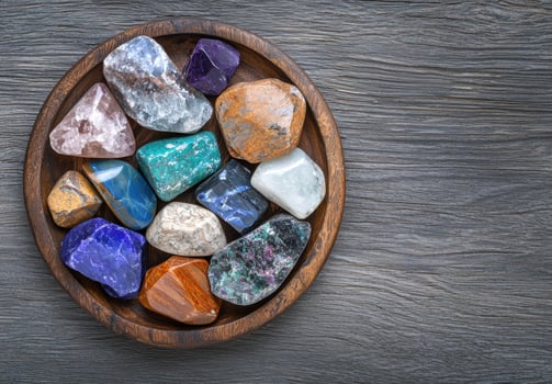 Assortment of natural gemstones and crystals photo