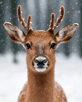 Curious deer in snowy forest photo