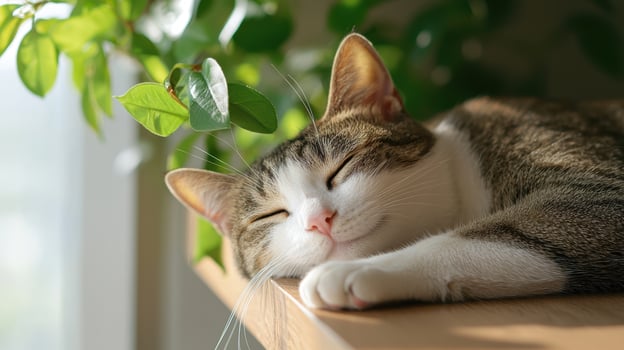 Peaceful cat resting in nature photo