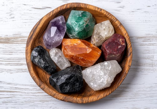 Assortment of natural gemstones and crystals photo