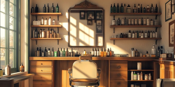 A charming, rustic barber shop brimming with vintage haircare tools, creating a warm and inviting atmosphere perfect for grooming, styling, and offering a relaxing experience to all clients photo