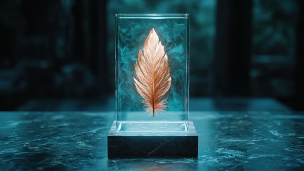 Ethereal feather in glass display photo