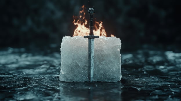 A sword is sitting on top of a candle photo