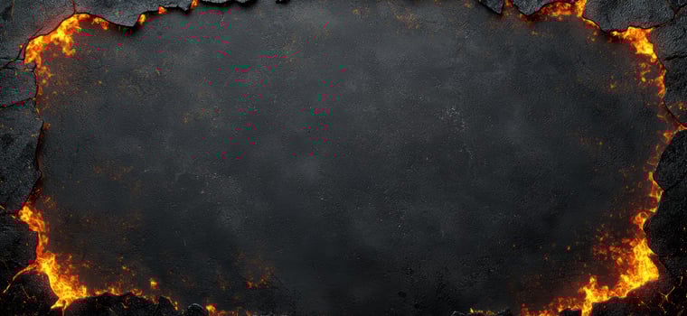 A black background with flames and a square frame photo