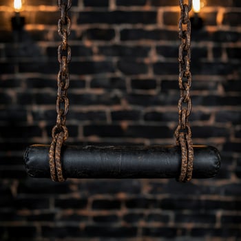 Old rope swing hanging from a brick wall photo
