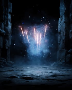 Stunning fireworks display in a snowy mountain landscape photo
