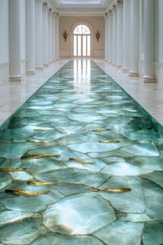 Elegant glass walkway with underwater scene photo
