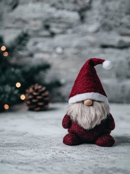 Festive christmas gnome in snowy winter scene photo