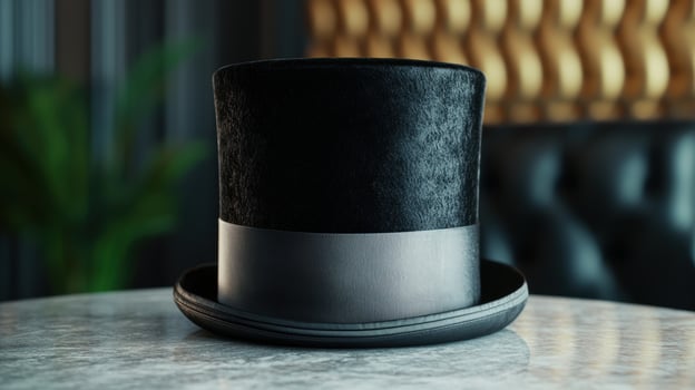 black top hat on wooden table photo