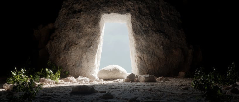 Mysterious cave entrance with natural lighting photo