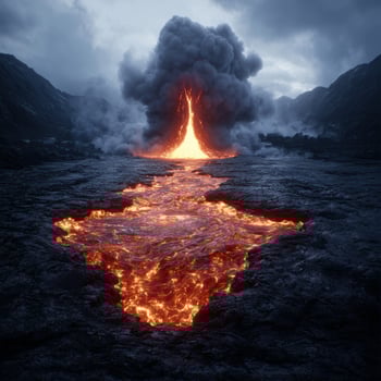 Dramatic volcanic eruption in a mountainous landscape photo