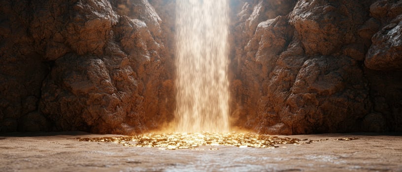 Majestic waterfall cascading over rocky cliffs photo