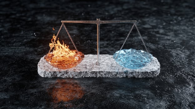 Scales of justice balancing fire and ice photo